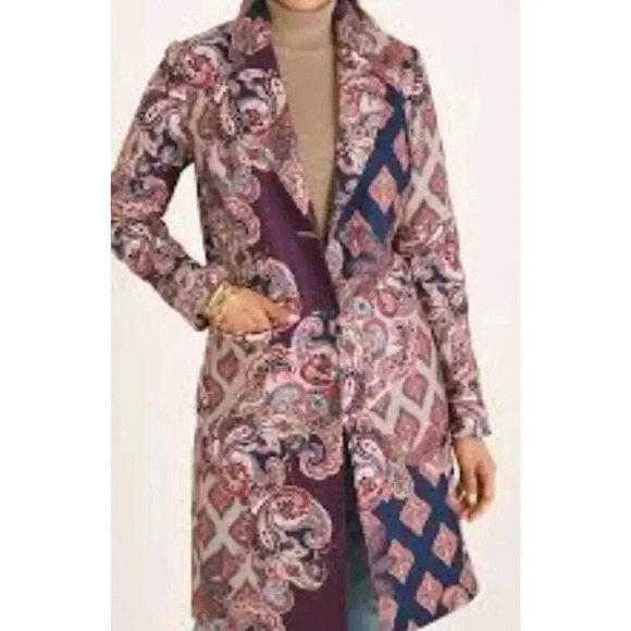 Chico’s Women’s Multicolor Patched Print Drama Coat New Sz 4 To 6 Chico's Sz 0 - Picture 1 of 12